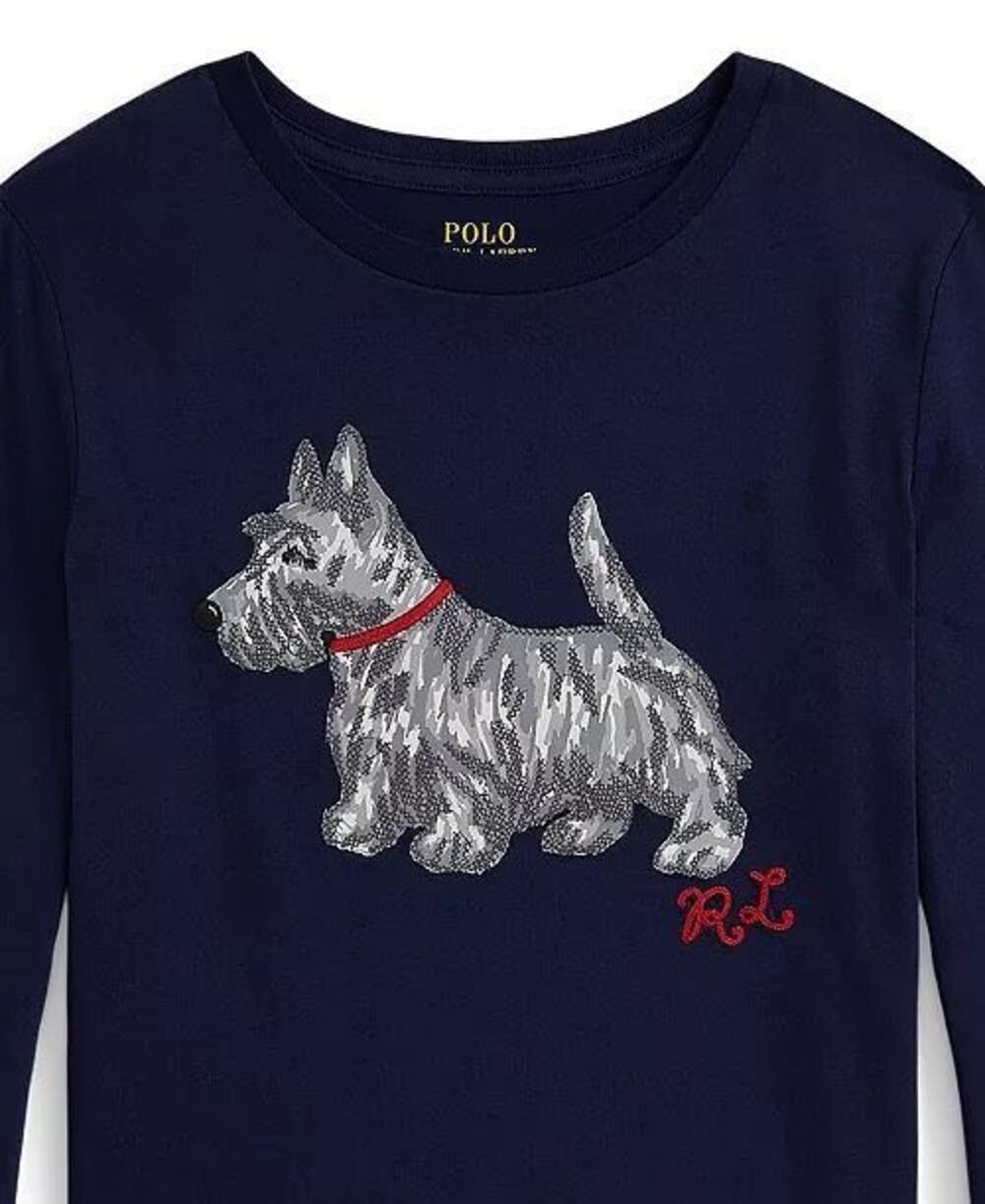 Polo Ralph Lauren Scottish Terrier Playful Dog-Print Long-Sleeve T-Shirt Navy Me - Picture 3 of 5